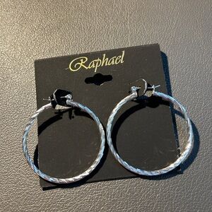 Raphael Silvertone Hoop Earrings New on Card